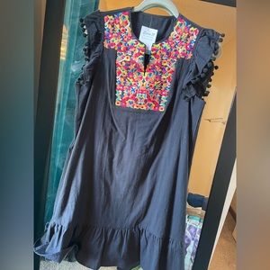 Black mini floral embroidered dress